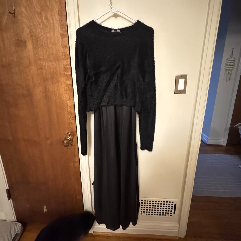 Megan 2-In-1 Metallic Foil Maxi Dress Black